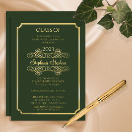 Elegante Grüne Universität Graduation Party Gold Folieneinladung