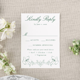 Elegante Grüne Verzierte Blumenhochzeit RSVP Karte