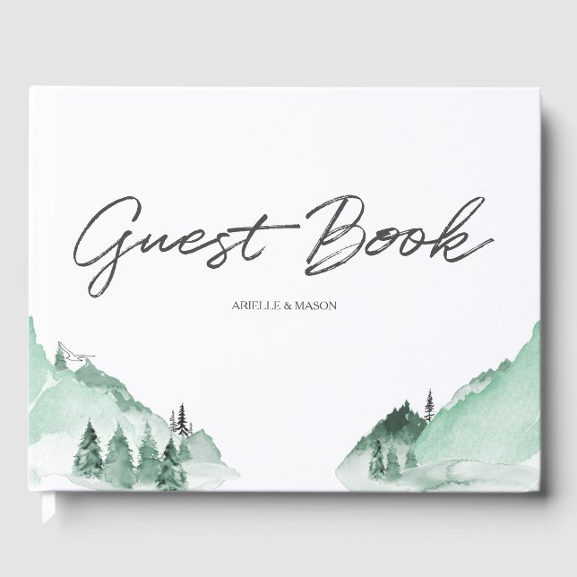 Elegante grüne Waldberge Einfach Gästebuch (Vorderseite)