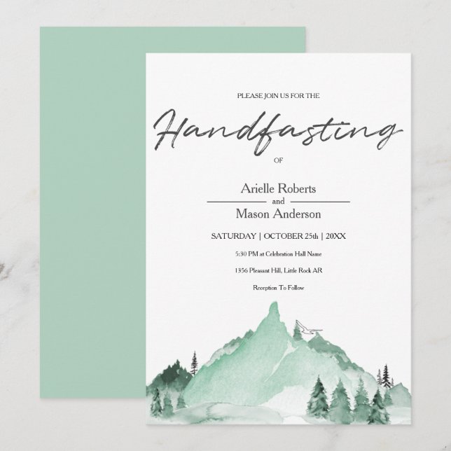 Elegante grüne Waldberge Einfache Handhabung Einladung (Vorne/Hinten)