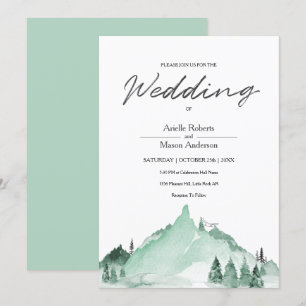 Elegante grüne Waldberge Einfache Hochzeit Einladung