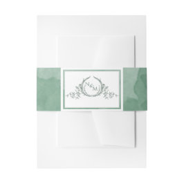 Elegante grüne Wasserfarbe, Monogramm Hochzeit Einladungsbanderole