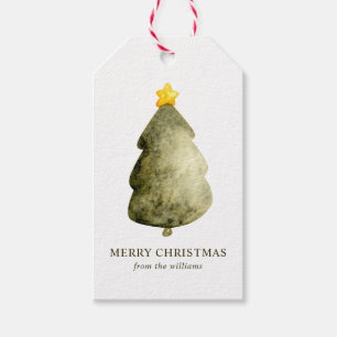 Elegante Grüne Wasserfarbe Weihnachtsbaum Gold Sta Geschenkanhänger
