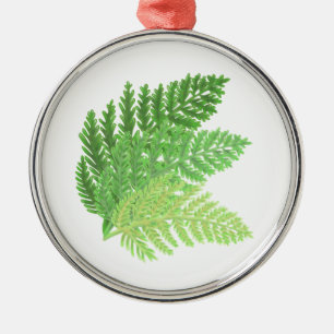 Elegante grüne Wasserfarben-Farne Waldblätter Ornament Aus Metall