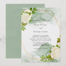 Elegante grüne Wasserfarben Weiße Florals Hochzeit