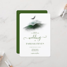 Elegante Grüne Watercolor Berge Hochzeit Einladung