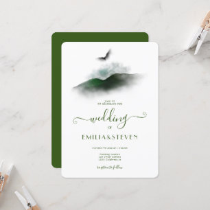 Elegante Grüne Watercolor Berge Hochzeit Einladung