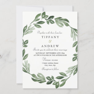 Elegante Grüne Watercolor Wreath Wedding Einladung