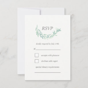 Elegante Grüne Watercolor Wreath Wedding RSVP Karte