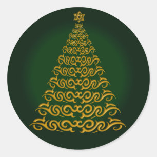 Elegante Grüne Weihnachtsbaumaufkleber Runder Aufkleber