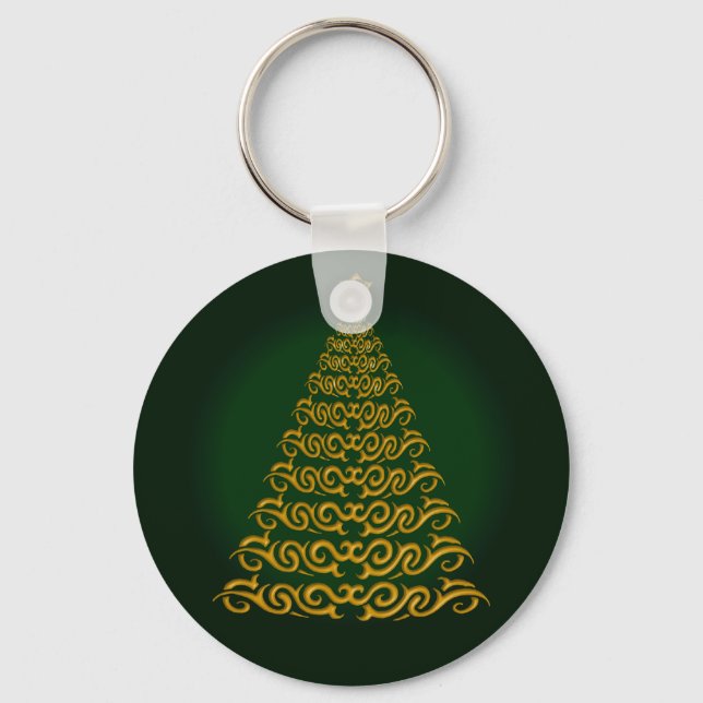 Elegante grüne Weihnachtsbaumkette Schlüsselanhänger (Vorderseite)