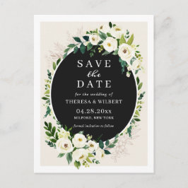 Elegante grüne weiße Blume Hochzeit speichern das  Postkarte