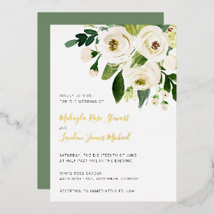 Elegante grüne weiße Blumenhochzeit Gold Folieneinladung