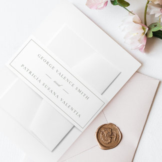 Elegante grüne weiße Hochzeit | Kalligrafie gerahm Einladungsbanderole