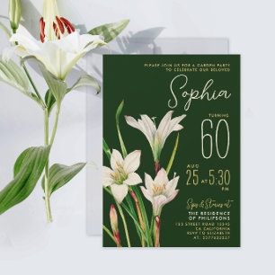 Elegante grüne weiße Lilie 60. Botanische Blumen Einladung