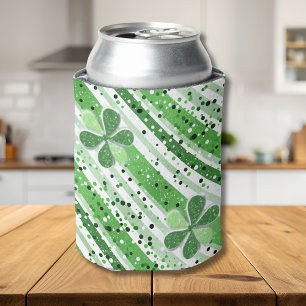 Elegante grüne weiße Streifen Shamrock Glitter Dosenkühler