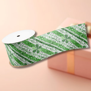 Elegante grüne weiße Streifen Shamrock Glitter Satinband