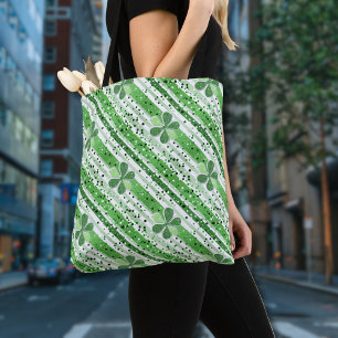 Elegante grüne weiße Streifen Shamrock Glitter Tasche