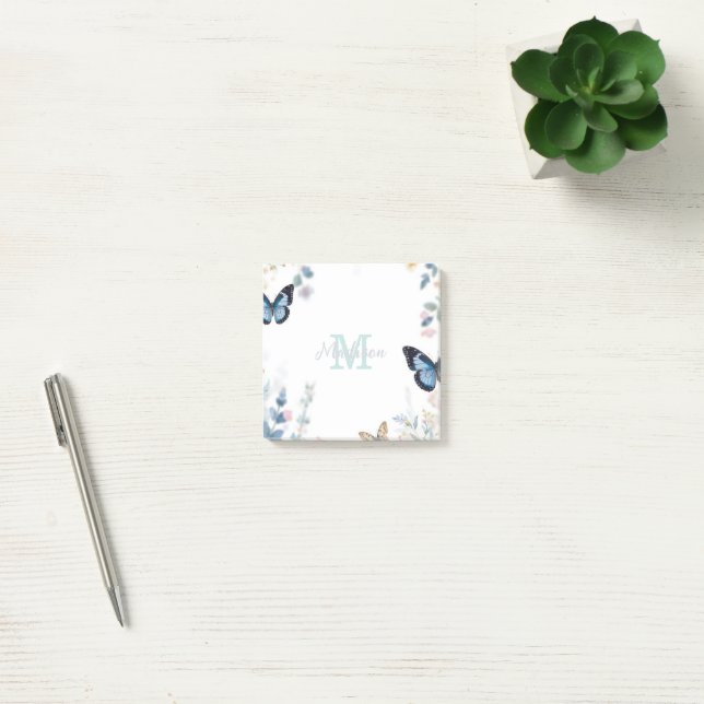 elegante grüne Wildblume Boho Monogramm in Blüte Post-it Klebezettel (Büro)