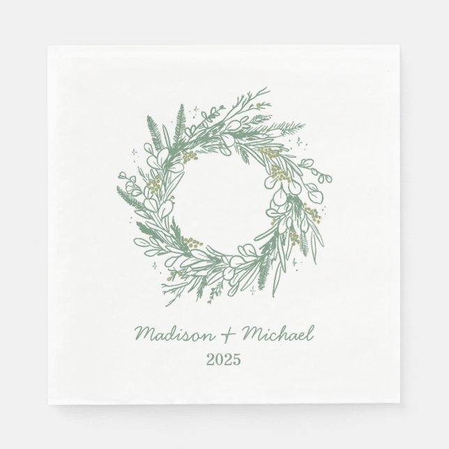 Elegante Grüne Winter-Botanische Kranzhochzeit Serviette (Vorderseite)