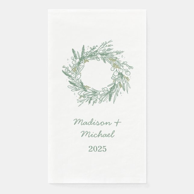 Elegante Grüne Winter-Botanische Kranzhochzeit Serviette (Vorderseite)