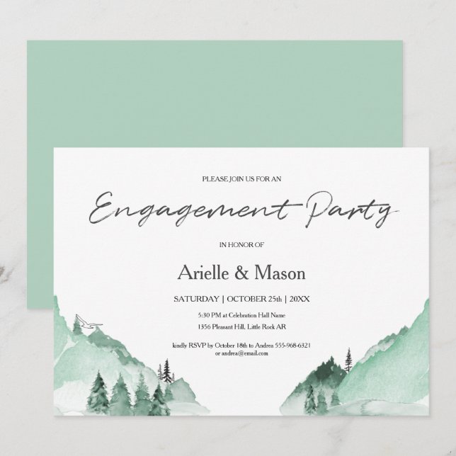 Elegante Grünen Wald Berge Engagement Party Einladung (Vorne/Hinten)