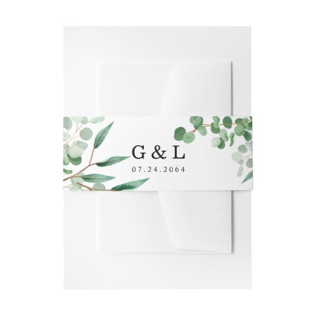 Elegante Grünflächen Blätter Floral Modern Bauchba Einladungsbanderole (Vorderseite Beispiel)