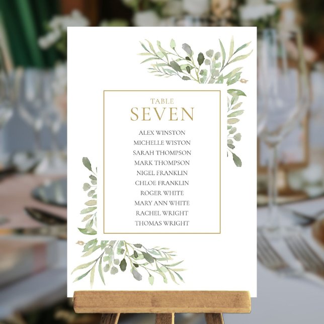 Elegante Grünflächen Tischnummer 7 Sitzplakette (Elegant Greenery Table Number 7 Seating Chart)