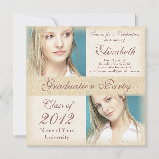 Elegante Grunge Graduation Party Einladungen (Vorderseite)