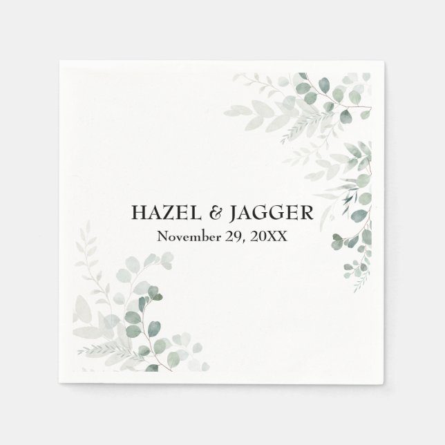 Elegante Grünnamen und Datum Personalisiert Serviette (Vorderseite)