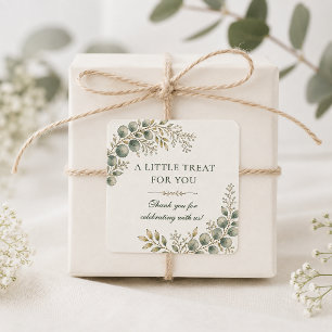 Elegante Grünpflanze Eukalyptus-Baby-Shower-Mitgeb Quadratischer Aufkleber