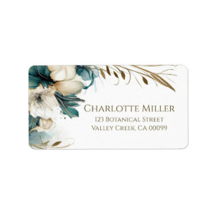 Elegante Grünpflanzen Aquamarine Hochzeit Adressaufkleber