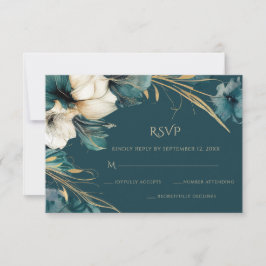 Elegante Grünpflanzen Aquamarine Hochzeit RSVP Karte