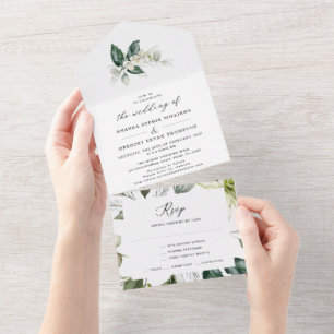 Elegante Grünpflanzen Aquarell-Hochzeit Alles inkl All In One Einladung