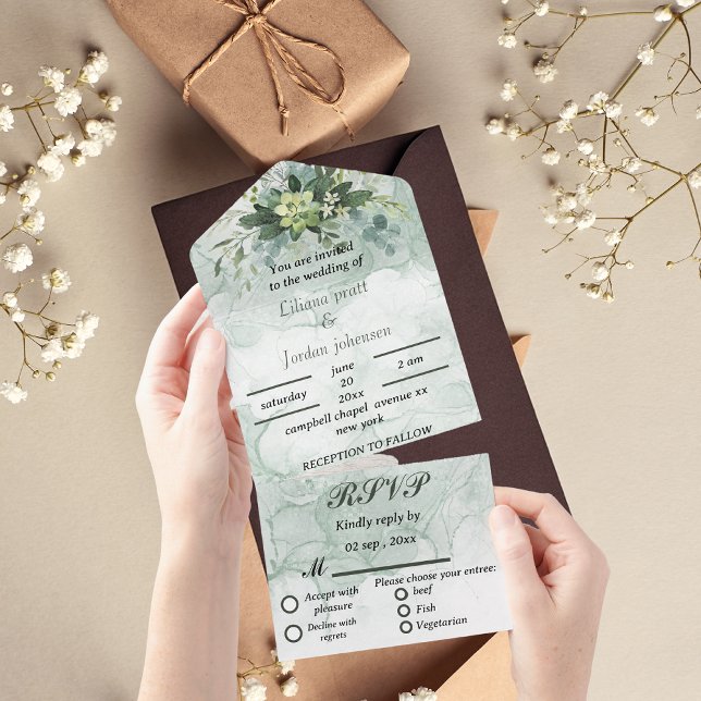 Elegante Grünpflanzen Eukalyptus WEDDING INVITATIO All In One Einladung (Von Creator hochgeladen)