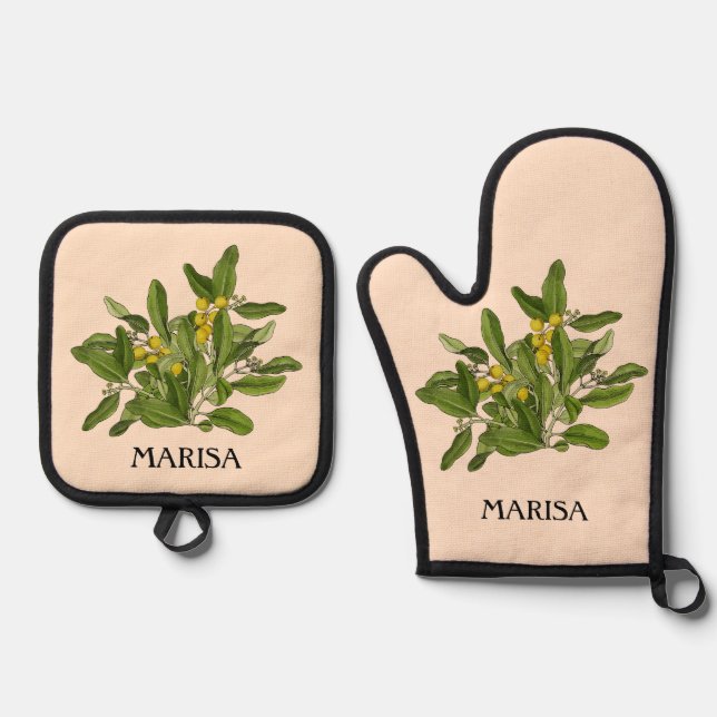 Elegante Grünpflanzen Foliage Oven Mitt und Pot Ho Ofenhandschuh & Topflappen-Set (Vorderseite)