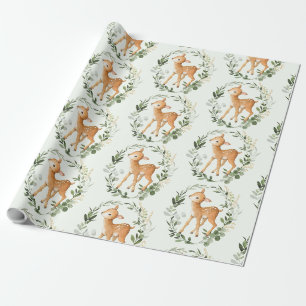 Elegante Grünpflanzen Gold Woodland Deer Baby Faw Geschenkpapier