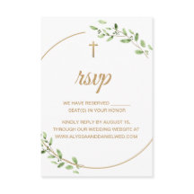Elegante Grünpflanzen Goldkreuz Christliche Hochze