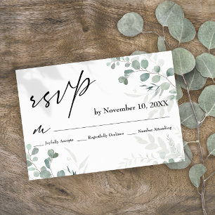 Elegante Grünpflanzen Moderne Hochzeit RSVP Karte