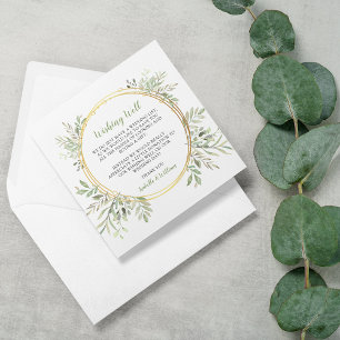 Elegante Grünpflanzen und goldener Rahmen Hochzeit Begleitkarte