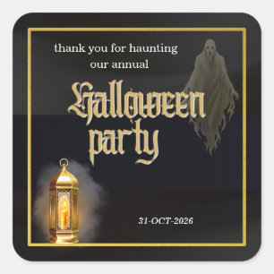 Elegante gruselige schwarze Goldlaterne Halloween- Quadratischer Aufkleber