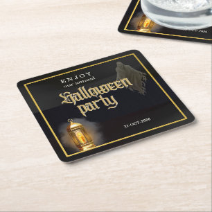 Elegante Gruselige Schwarze Goldlaterne Halloween- Rechteckiger Pappuntersetzer
