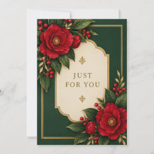 Elegante Grußkarte mit grünen und roten Blumen Einladung