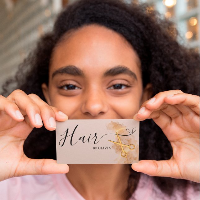 Elegante Haarbürsten Goldschere Chic Pink Visitenkarte (Von Creator hochgeladen)