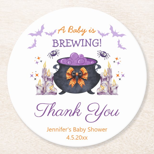 elegante Halloween Baby Dusche Brauen Vielen Dank Runder Pappuntersetzer (Vorderseite)