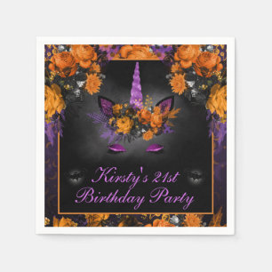 Elegante Halloween-Blumen-Einhorn-Geburtstag Serviette