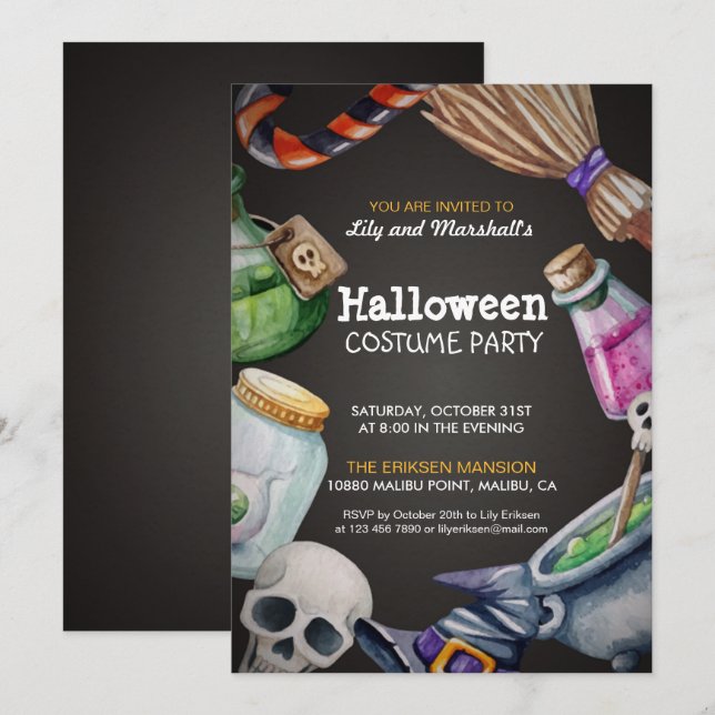 Elegante Halloween Costume Party Einladung (Vorne/Hinten)