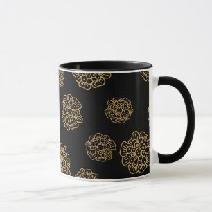 Elegante Halloween-Goldgelbe Blumen auf Schwarz Tasse