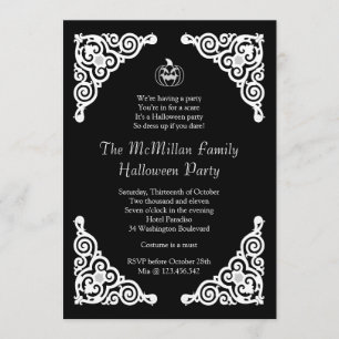 Elegante Halloween-Party-Schwarzweiss-Einladung Einladung