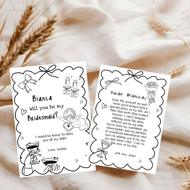 Elegante Hand Drawn Bridesmaid Vorschlag Card Einladung (Von Creator hochgeladen)